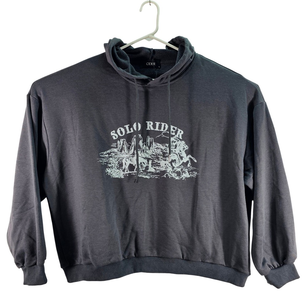 NWT Cider Graphic Hoodie Women's Large "Solo Rider" Charcoal Grey Oversized‎ - Picture 6 of 7